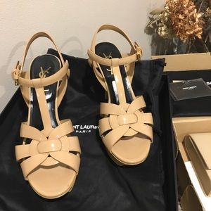 YSL TRIBUTE SANDAL SZ 37 NUDE PATENT
